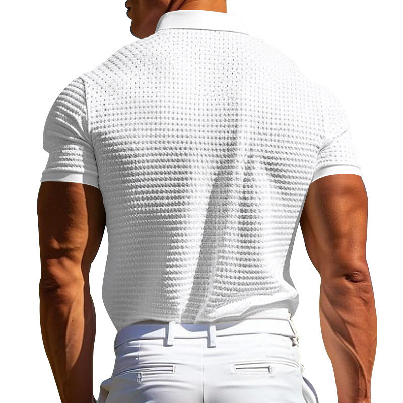 Men’s Solid Waffle Knit Short Sleeve Polo Shirt