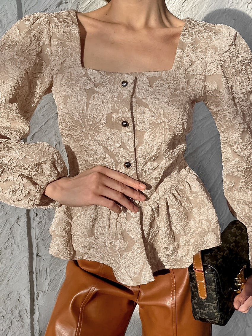 Women’s Textured Square-Neck Peplum Blouse