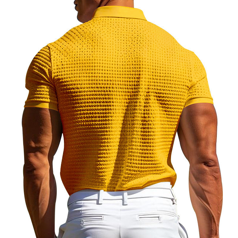 Men’s Solid Waffle Knit Short Sleeve Polo Shirt