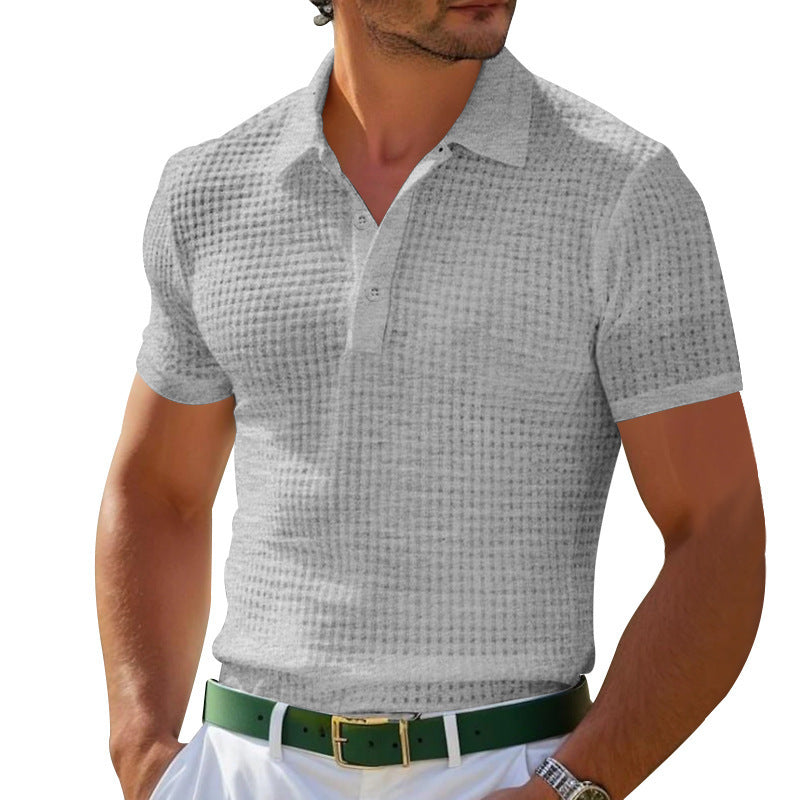Men’s Solid Waffle Knit Short Sleeve Polo Shirt