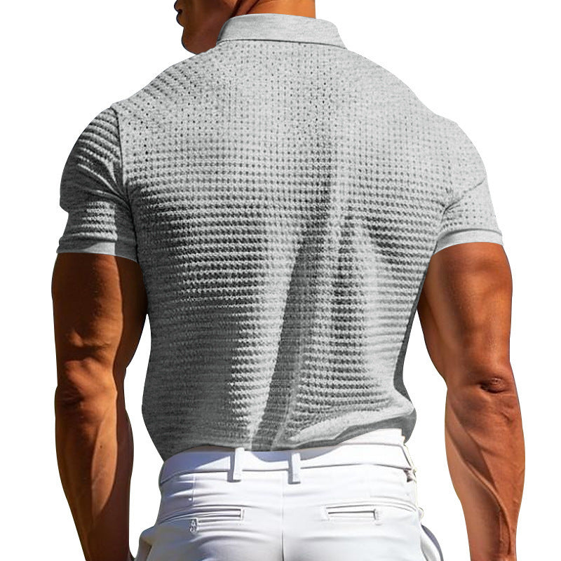 Men’s Solid Waffle Knit Short Sleeve Polo Shirt