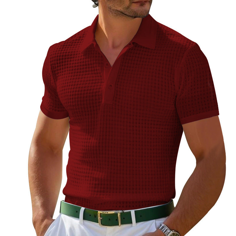 Men’s Solid Waffle Knit Short Sleeve Polo Shirt