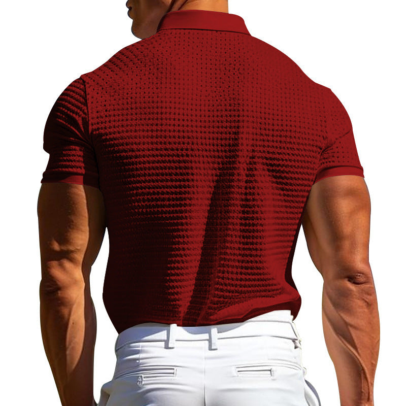 Men’s Solid Waffle Knit Short Sleeve Polo Shirt