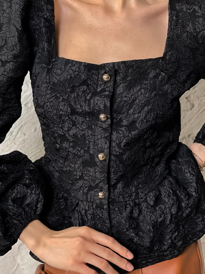 Women’s Textured Square-Neck Peplum Blouse