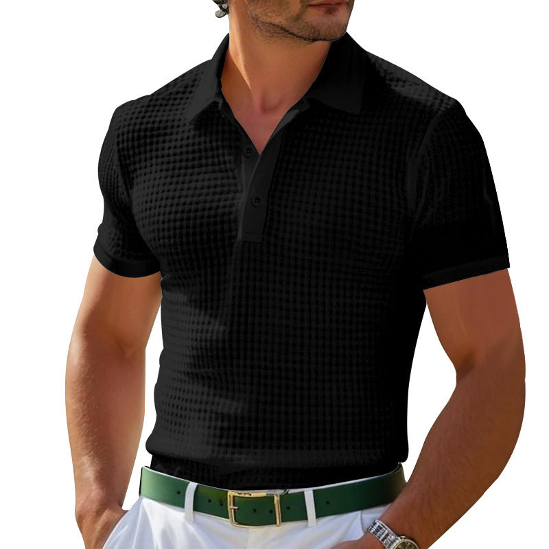 Men’s Solid Waffle Knit Short Sleeve Polo Shirt