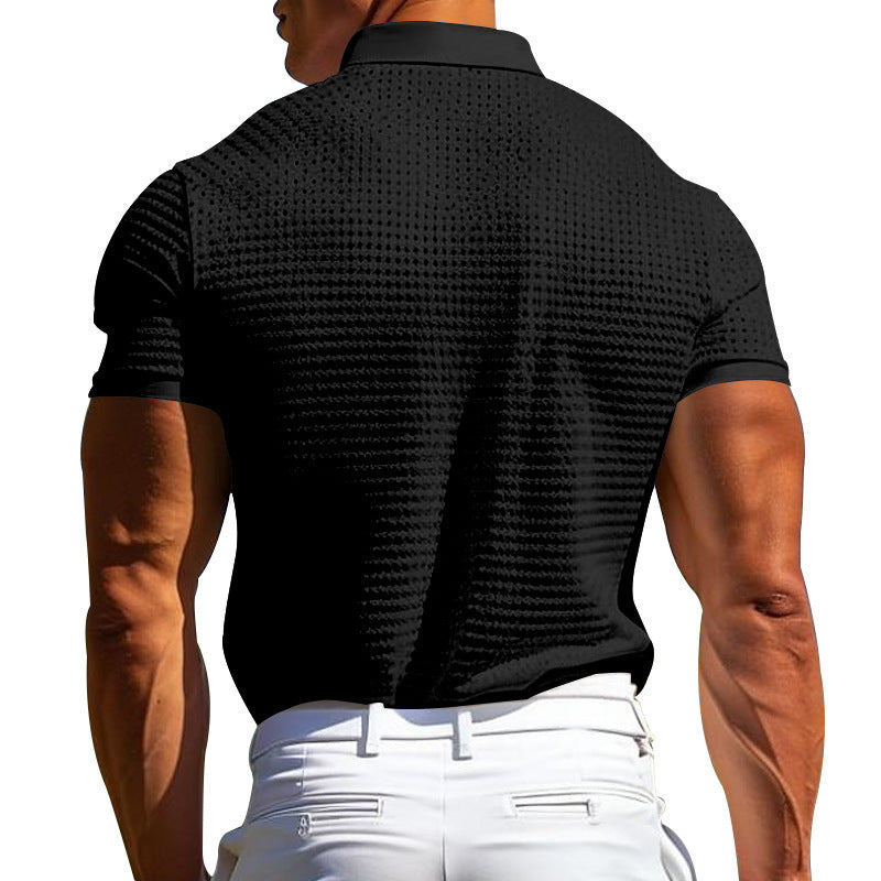 Men’s Solid Waffle Knit Short Sleeve Polo Shirt