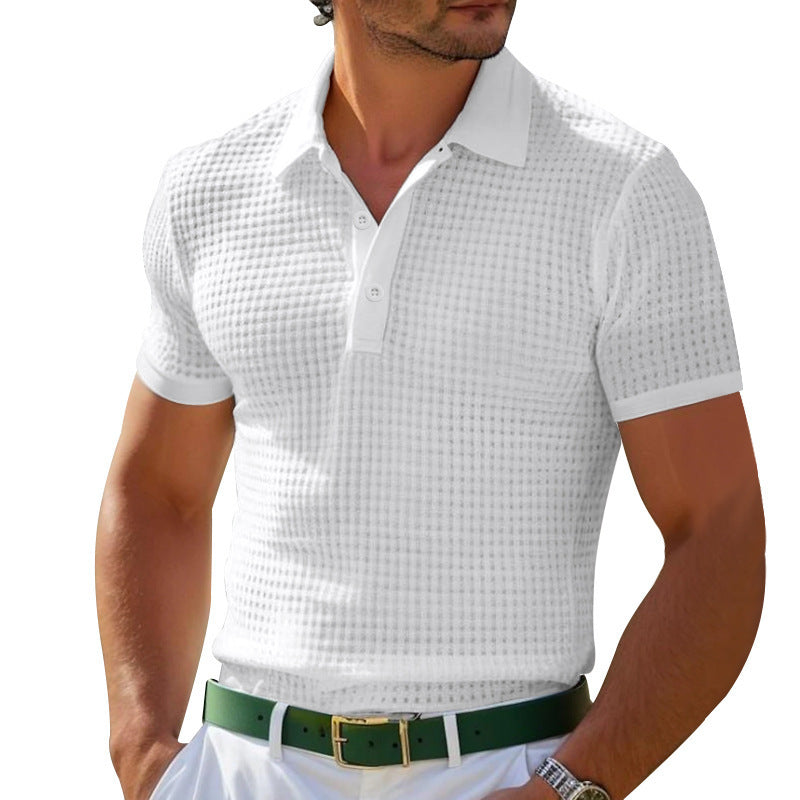 Men’s Solid Waffle Knit Short Sleeve Polo Shirt