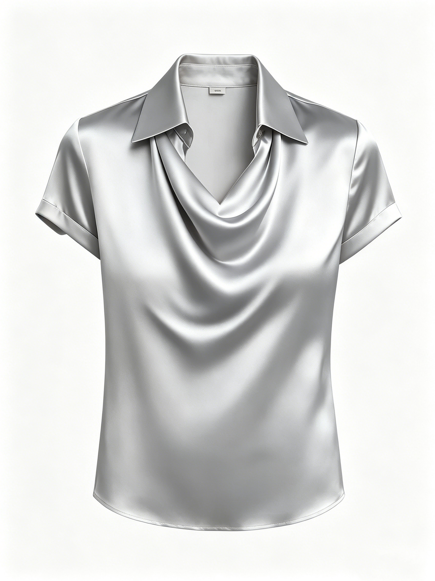 Long-sleeved satin collared top shirt