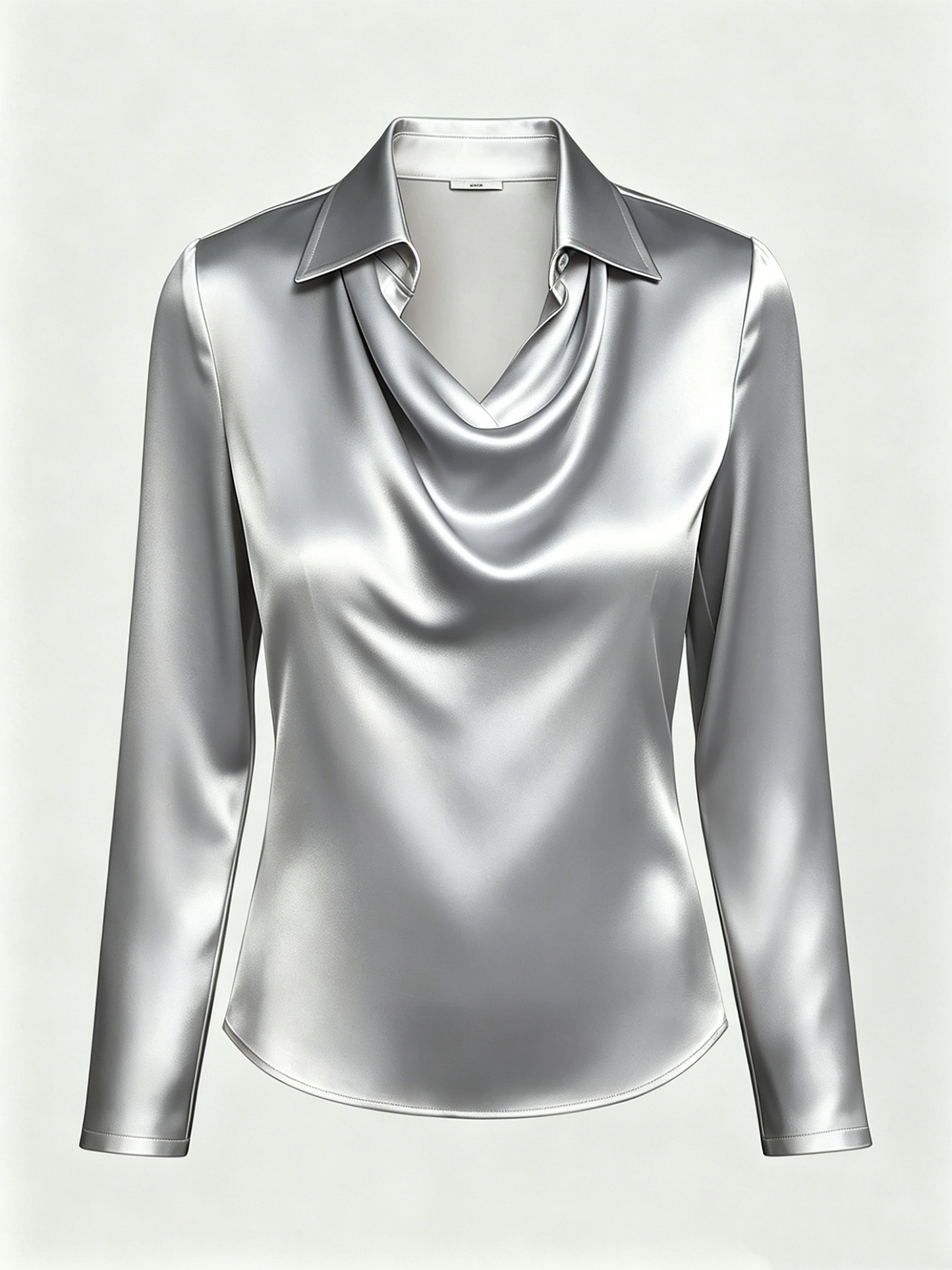 Long-sleeved satin collared top shirt