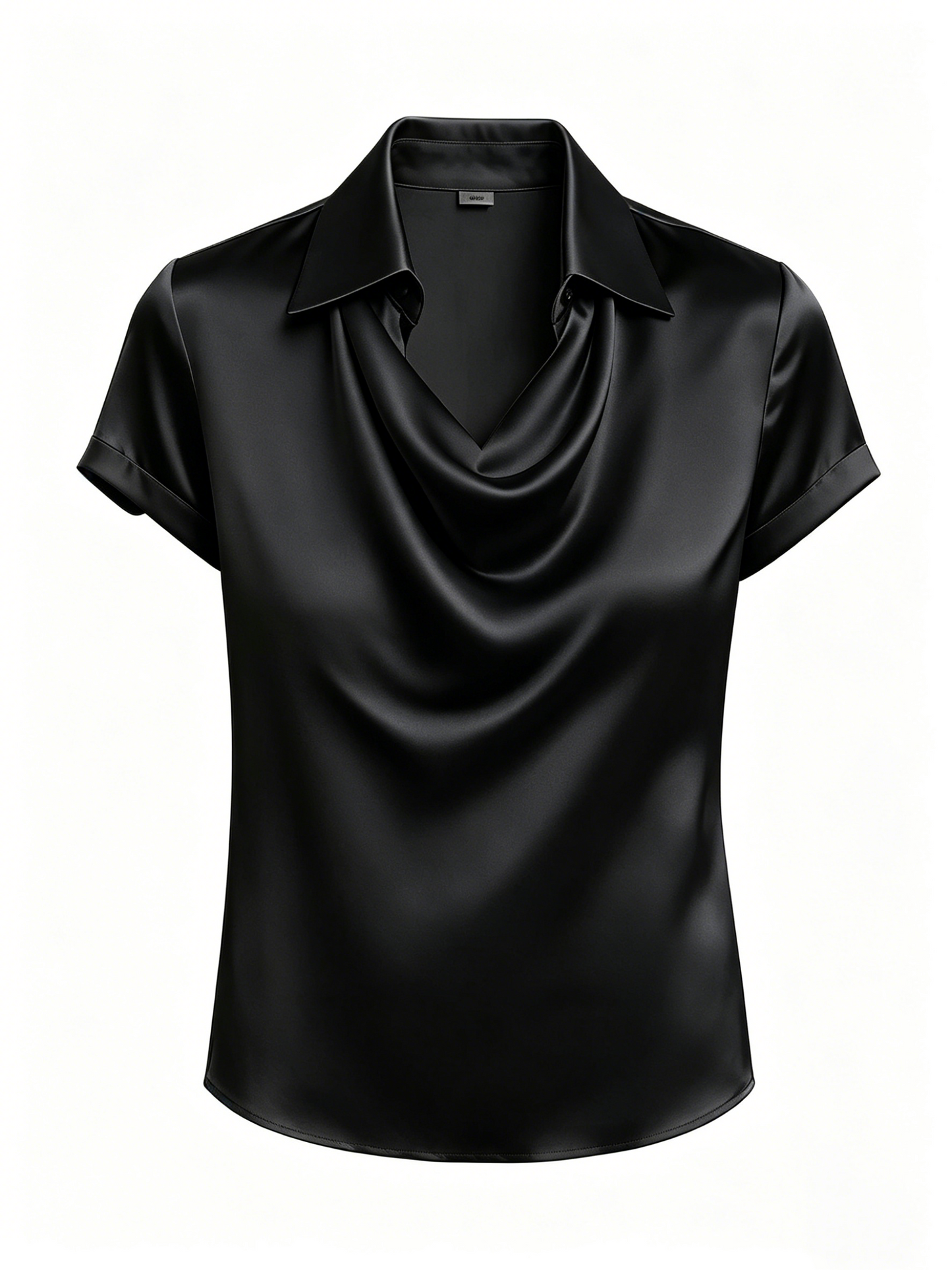 Long-sleeved satin collared top shirt