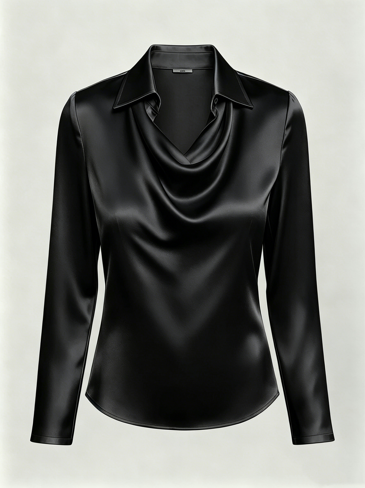 Long-sleeved satin collared top shirt