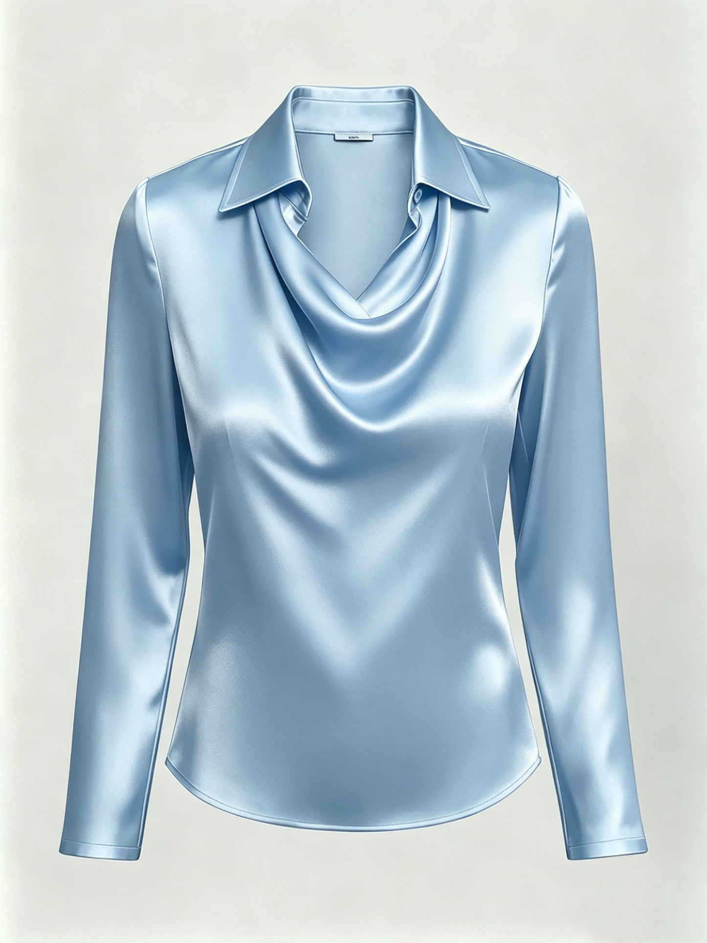 Long-sleeved satin collared top shirt
