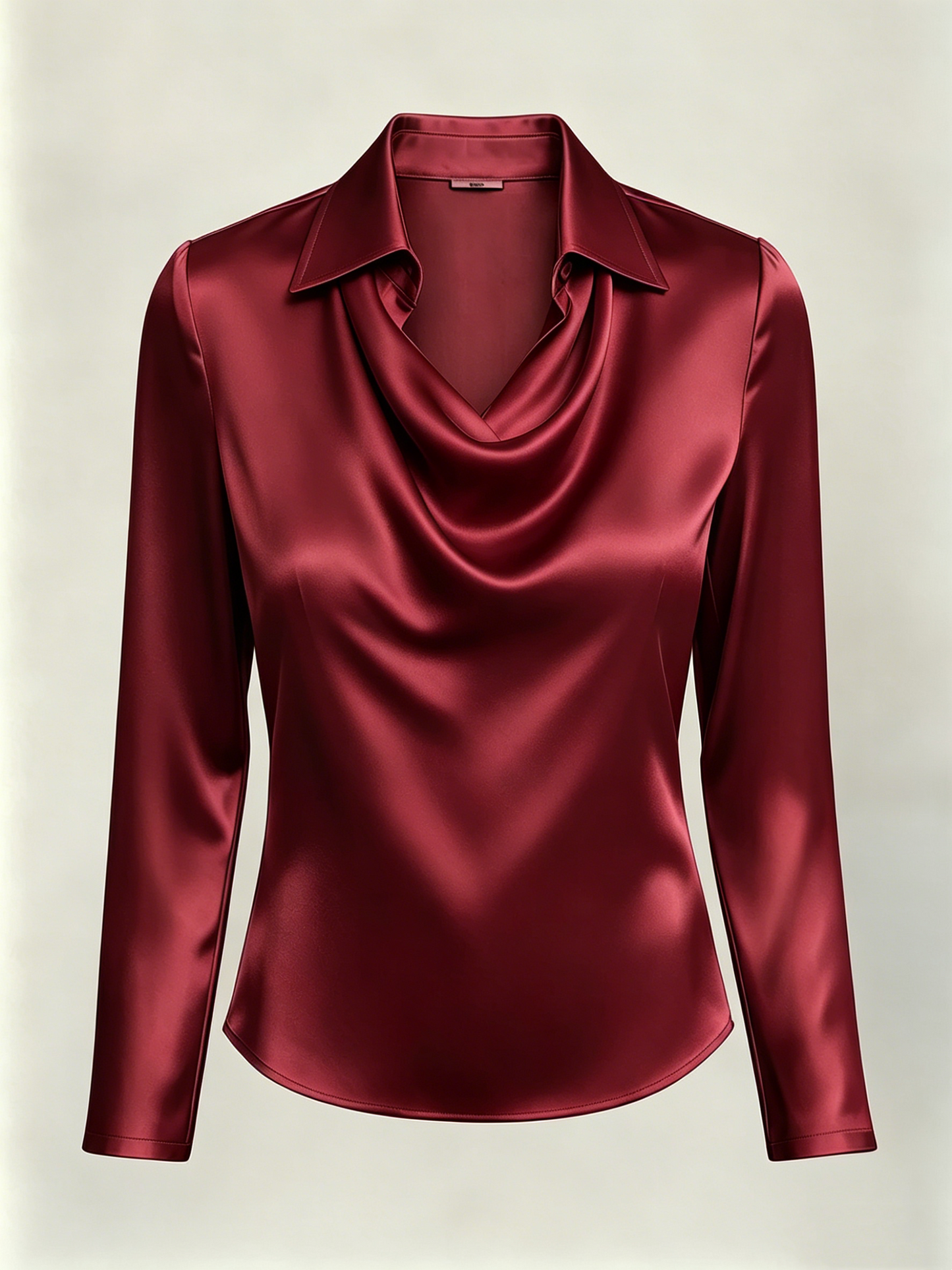 Long-sleeved satin collared top shirt