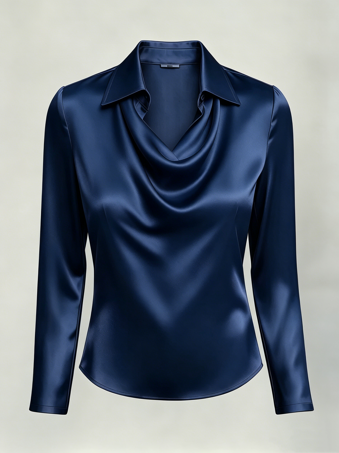 Long-sleeved satin collared top shirt