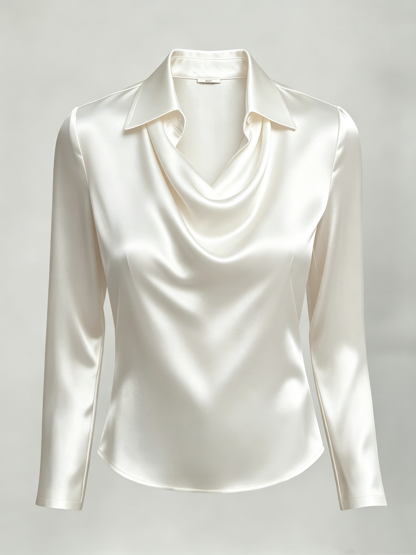 Long-sleeved satin collared top shirt