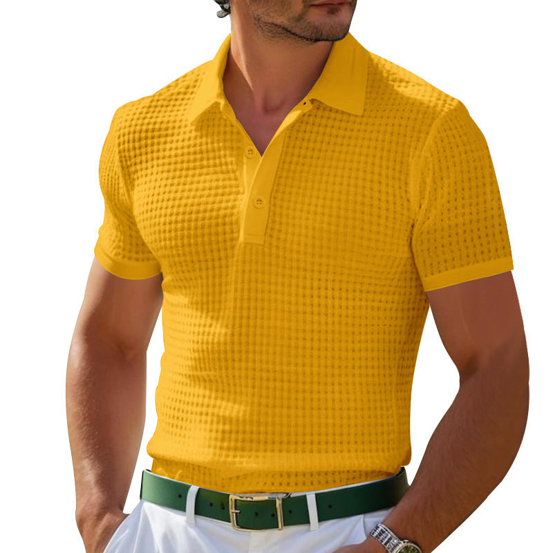 Men’s Solid Waffle Knit Short Sleeve Polo Shirt