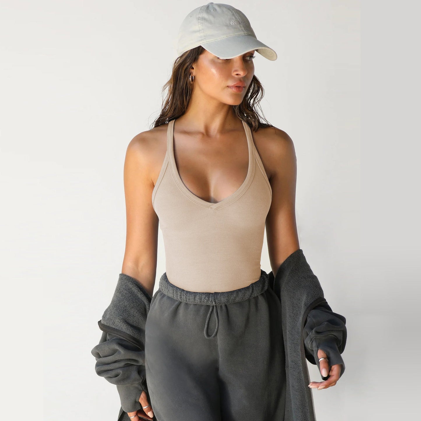Women’s White Ribbed Racerback Tank Top