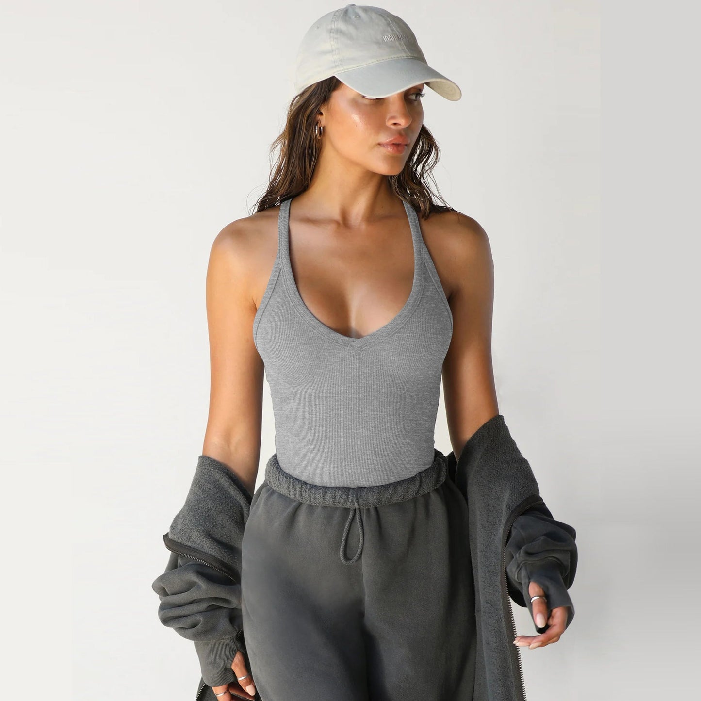 Women’s White Ribbed Racerback Tank Top