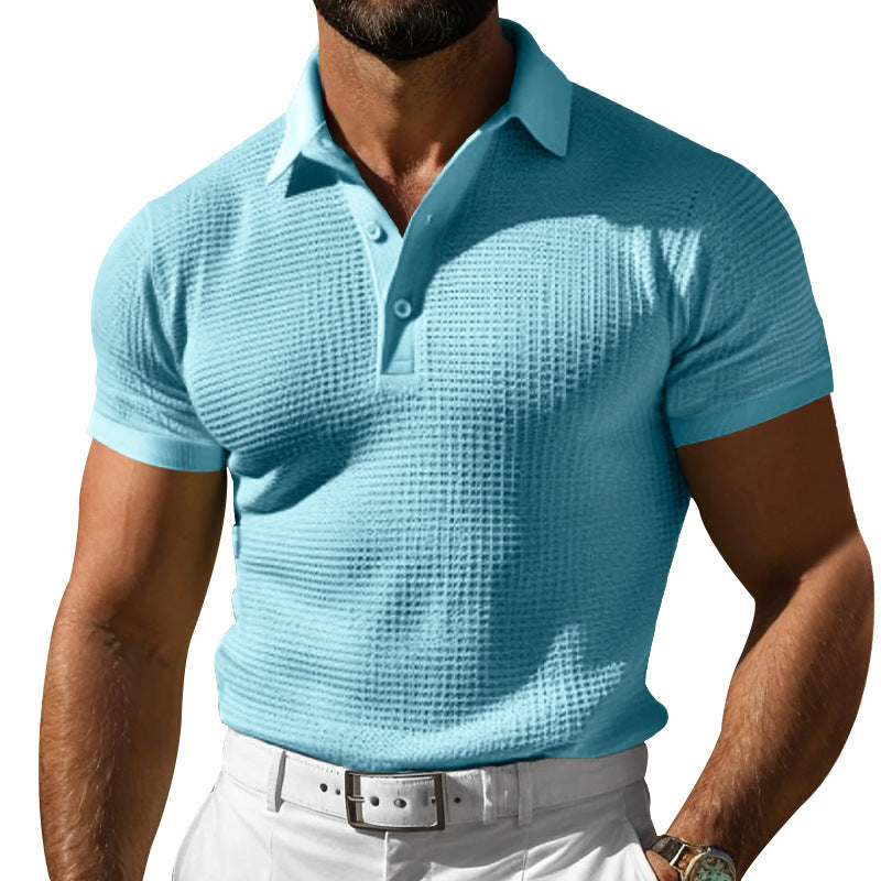 Men’s Solid Waffle Knit Short Sleeve Polo Shirt