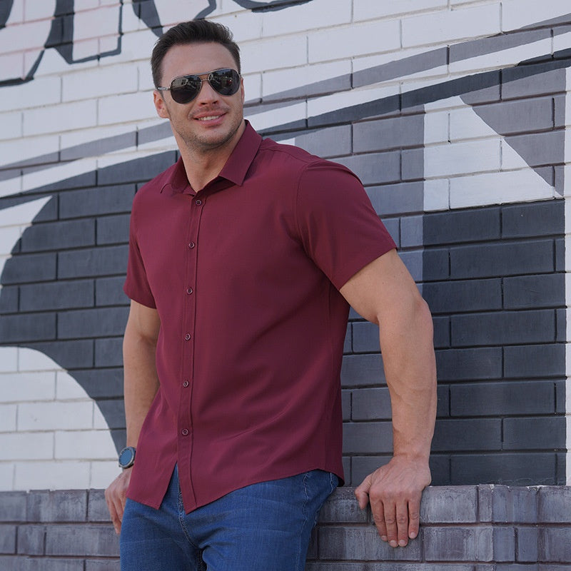 Men's Plus-Size Stretch Non-Iron Short-Sleeve Shirt