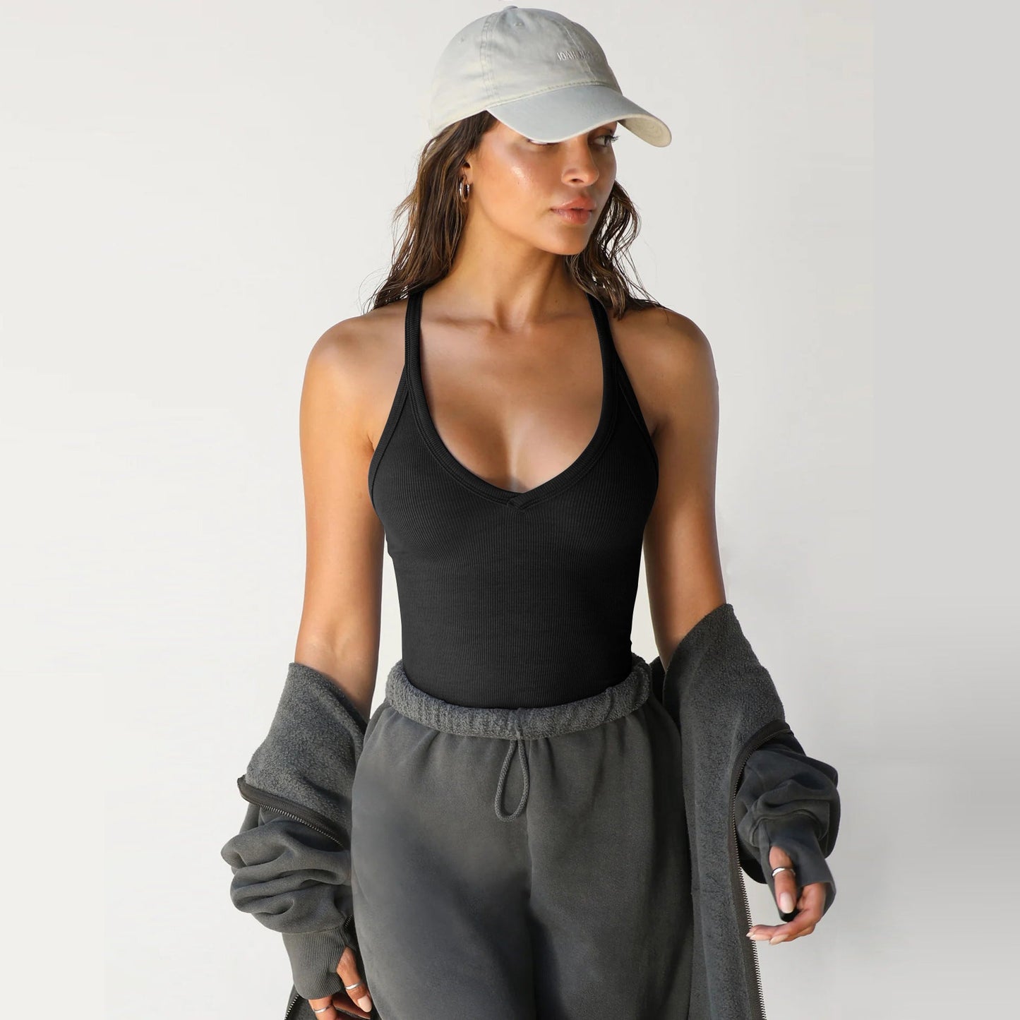 Women’s White Ribbed Racerback Tank Top