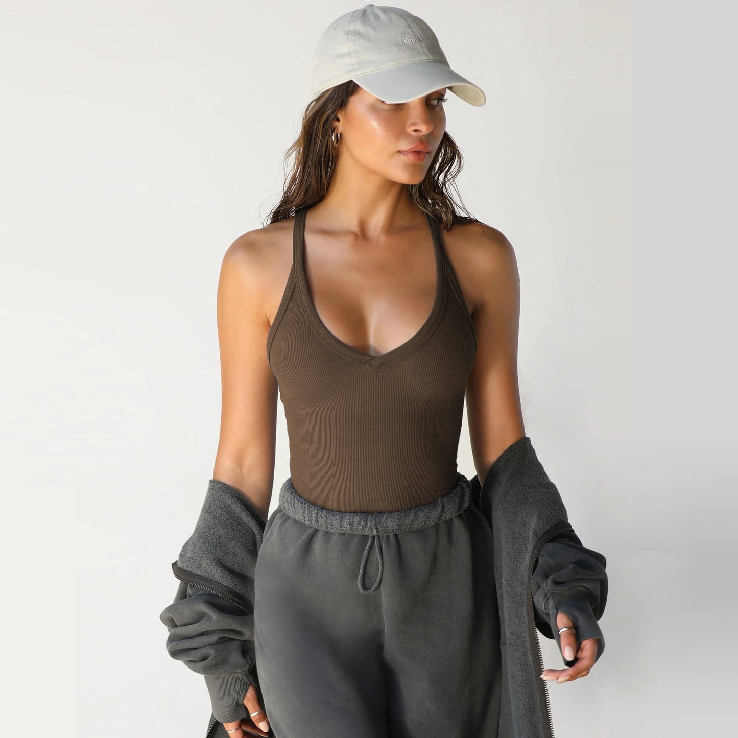 Women’s White Ribbed Racerback Tank Top