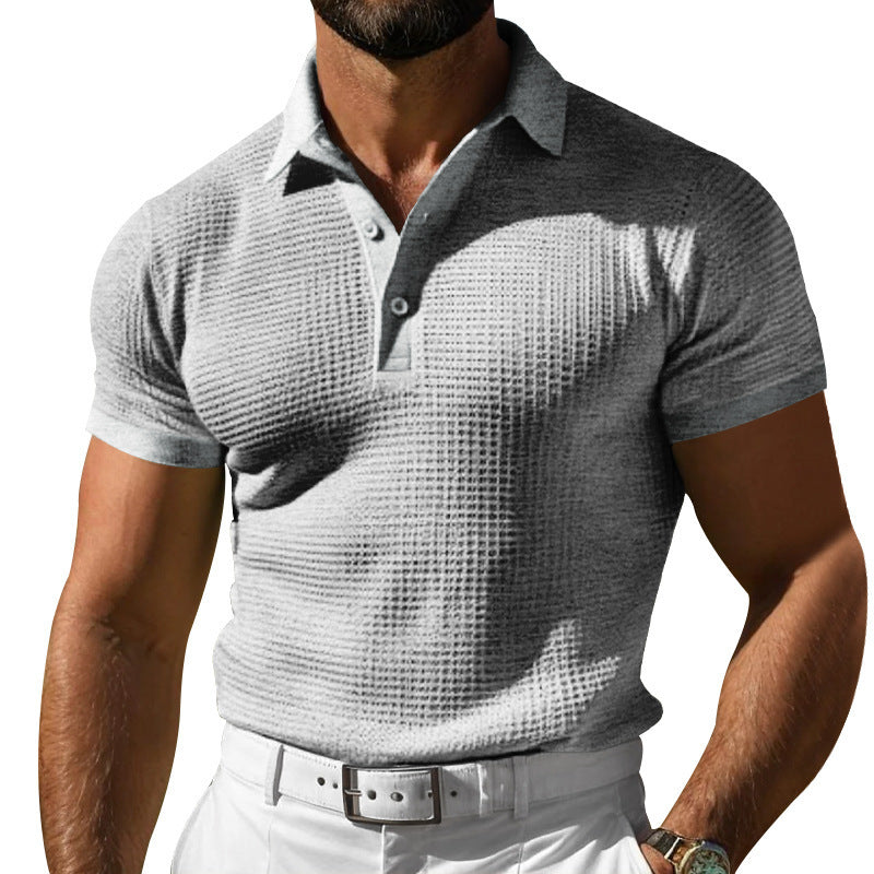 Men’s Solid Waffle Knit Short Sleeve Polo Shirt