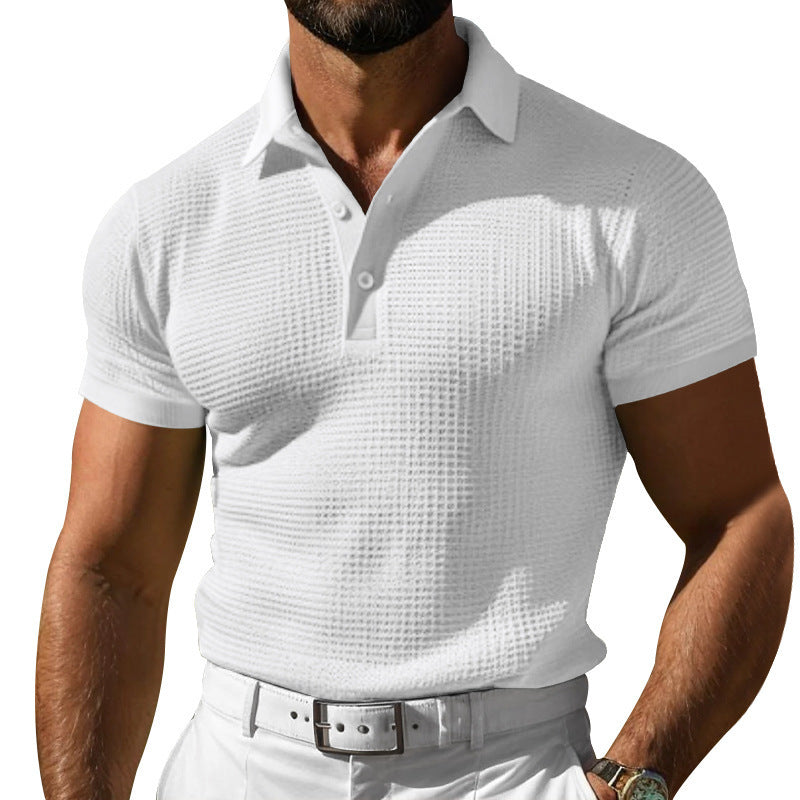 Men’s Solid Waffle Knit Short Sleeve Polo Shirt