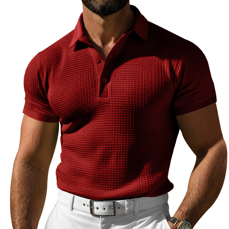 Men’s Solid Waffle Knit Short Sleeve Polo Shirt