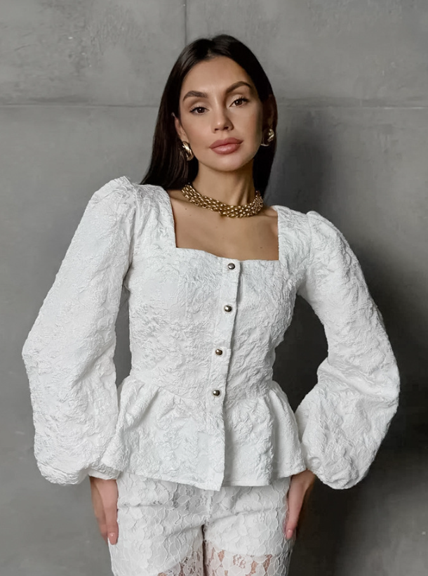 Women’s Textured Square-Neck Peplum Blouse